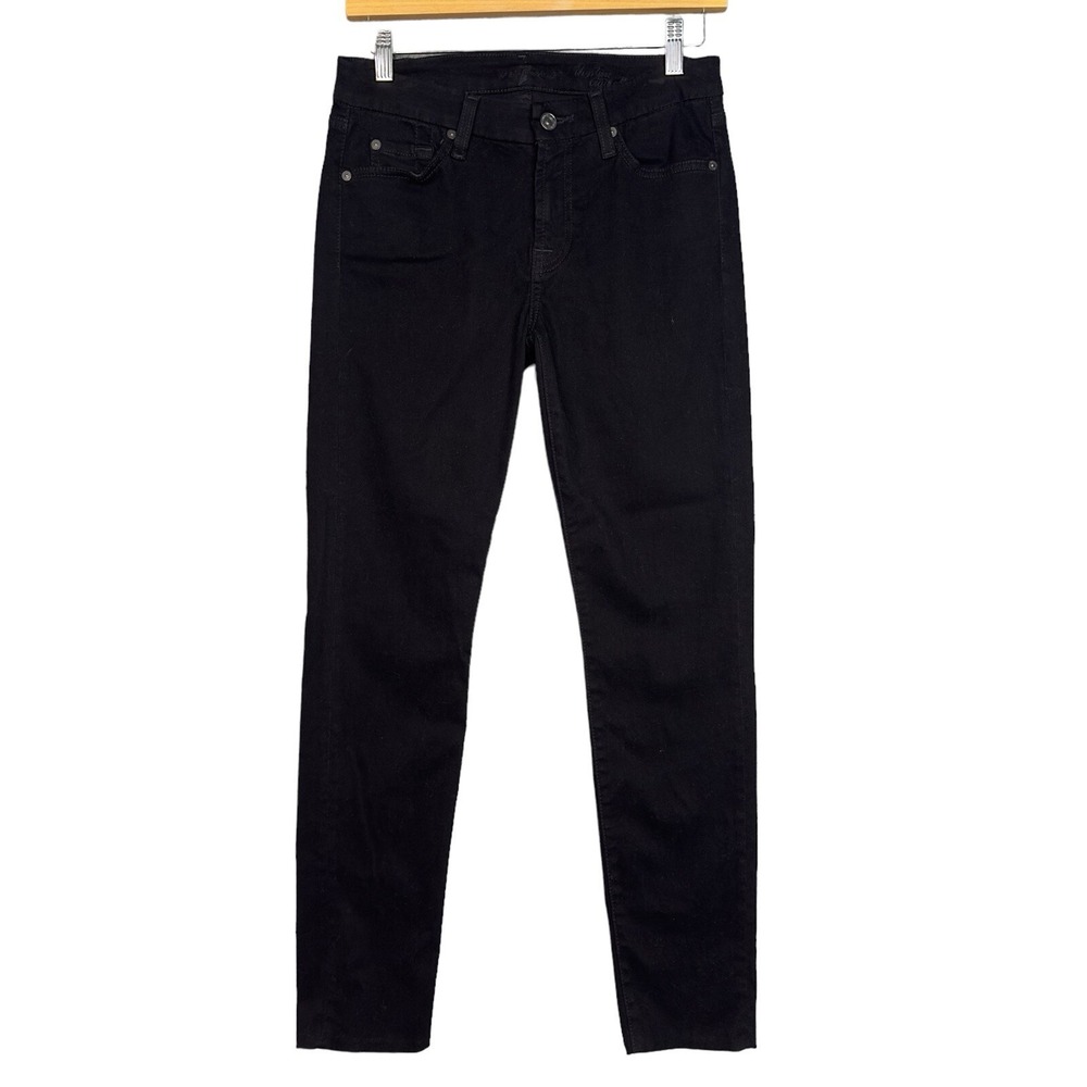 7 For All Mankind Skinny Cigarette Jeans Sz‎ 28 Black Peached Soft Stretch Denim